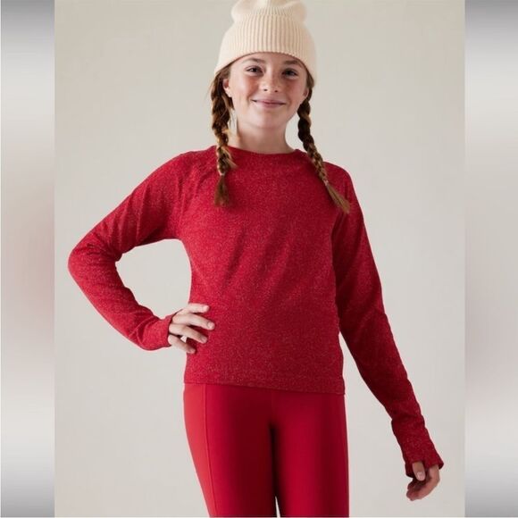 NWT Athleta Girl Red Power Up Shimmer Top! - Picture 1 of 8